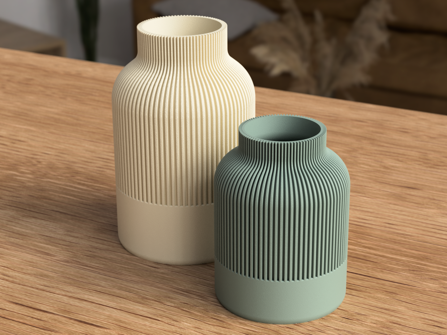 Vase Japandi fait main, vase épuré bicolore cannelé — vue 2