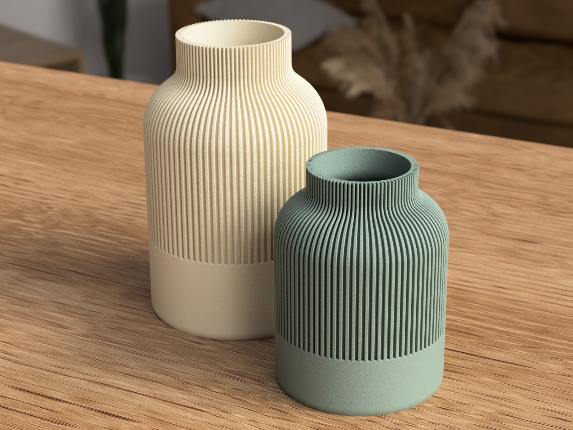 Vase Japandi fait main, vase épuré bicolore cannelé — vue 2