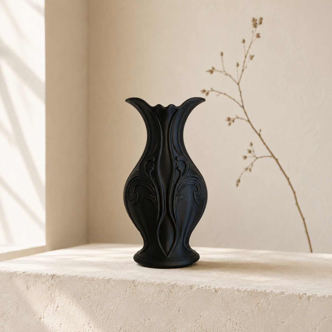 Vase au design baroque fait main, relief travaillé