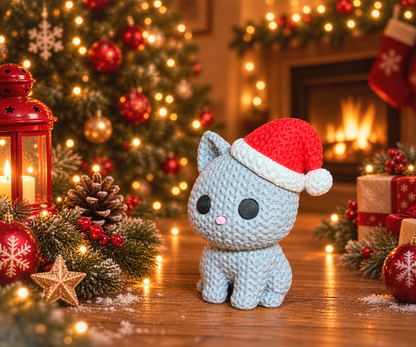 Figurine chat de Noël vue de profil