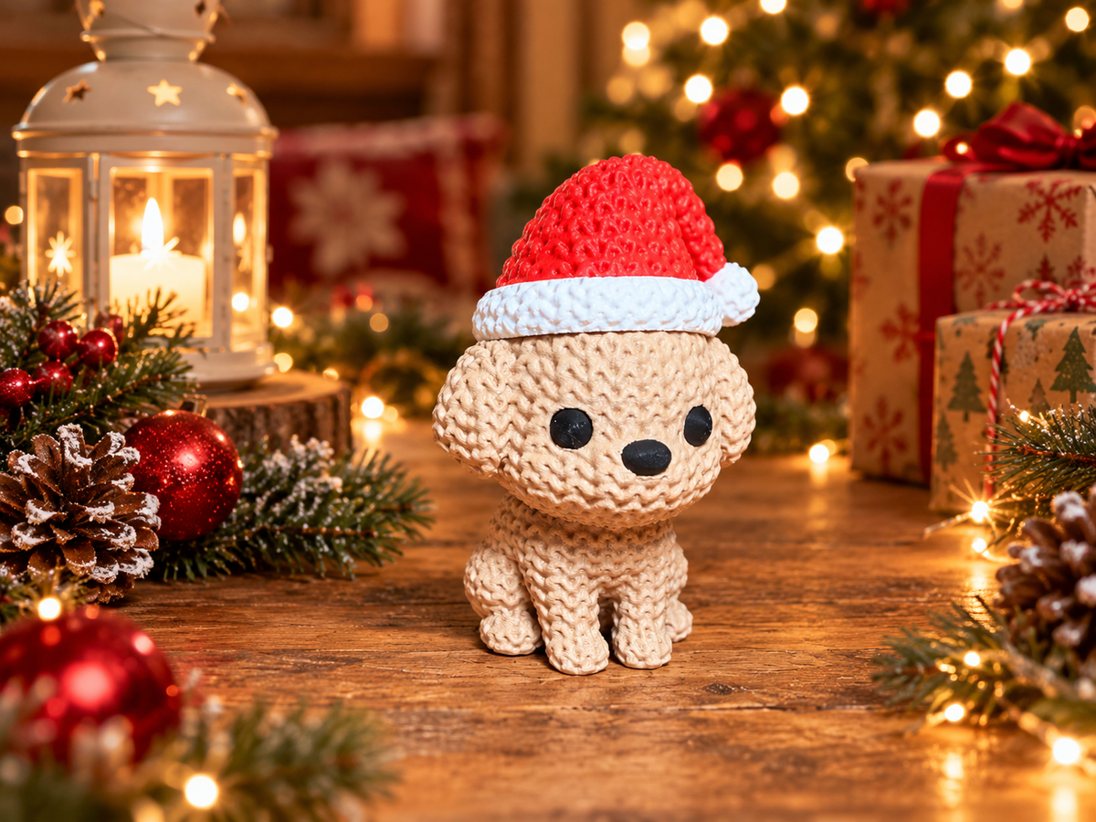 Figurine chien de Noël vue de profil