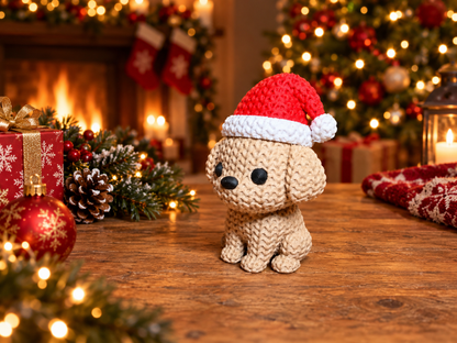 Figurine chien de Noël, détail des oreilles et du bonnet