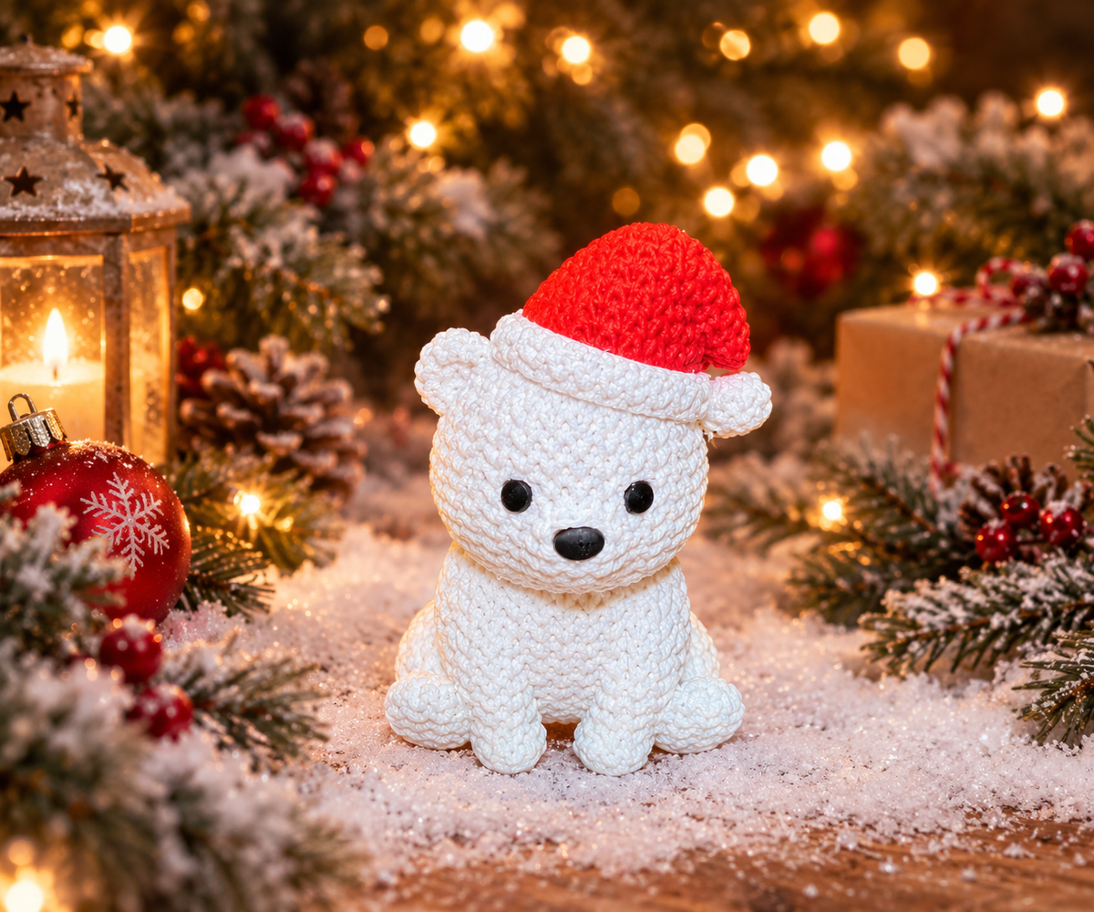 Figurine ours polaire de Noël à bonnet rouge
