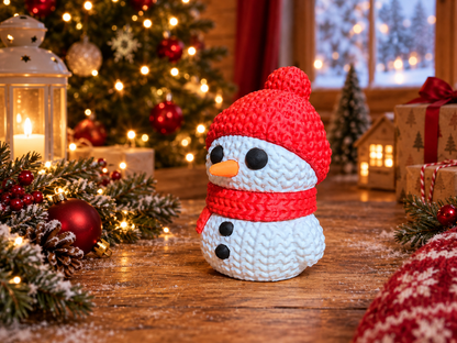Figurine bonhomme de neige de Noël, détail du nez carotte et des boutons